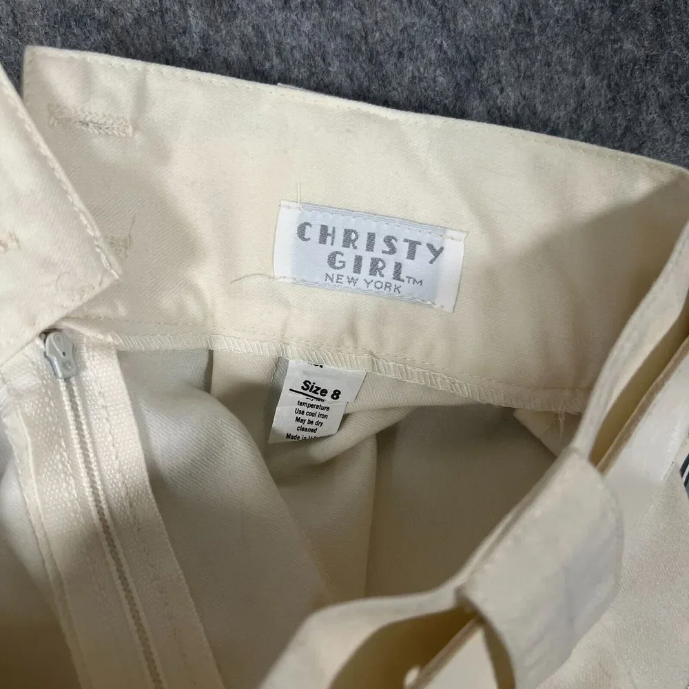 Christy Girl Women's Skirt 8 Ivory Knee‎ Length Belted Kensington Flannel New